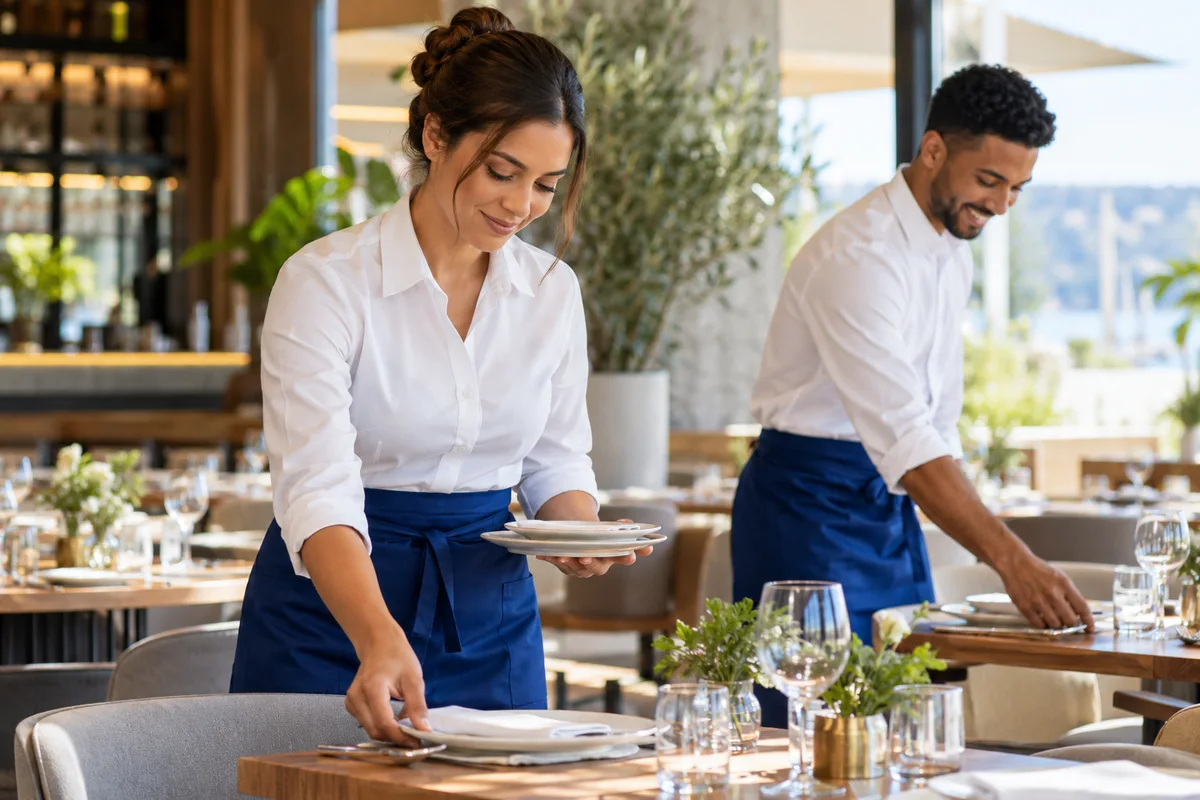 Deux professionnels préparant leur service ensemble